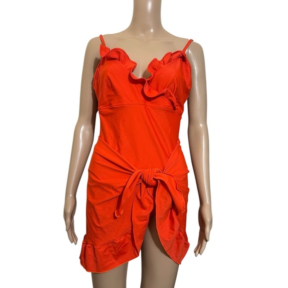 Oscar de la renta tangerine one piece with cover up - Picture 5 of 7